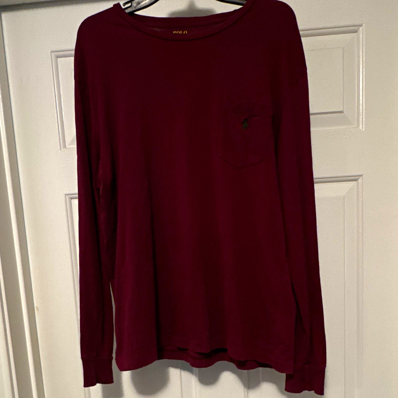 Polo Ralph Lauren Men’s Classic Fit Burgundy Long Sleeve Pocket Crew Tee M