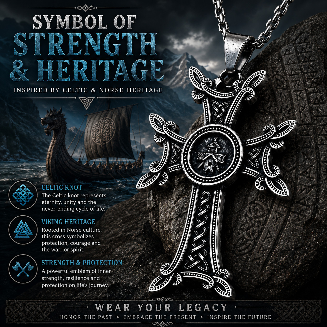 Nordic Viking Celtic Knot Cross Pendant Necklace Gothic Medieval Norse Jewellery