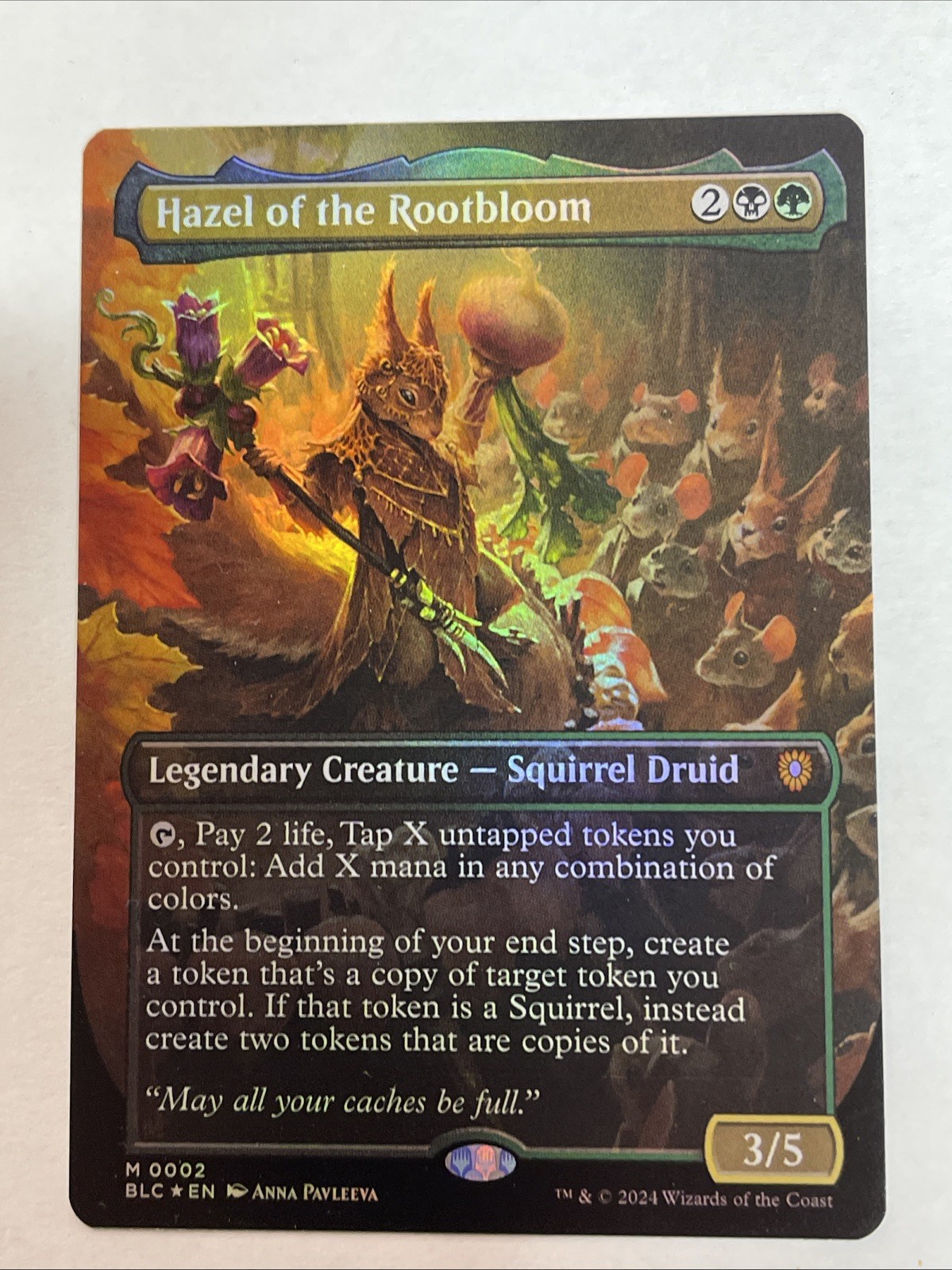 Hazel of the Rootbloom (Borderless) Commander: Bloomburrow Foil #2 Mythic Hazel of the Rootbloom (Borderless) Commander: Bloomburrow Foil #2 Mythic