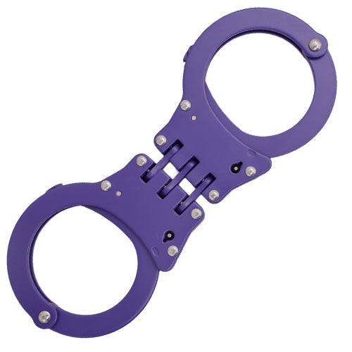 Purple Double Locking Hinge Steel Handcuffs Police Grade Standard Size Purple Double Locking Hinge Steel Handcuffs Police Grade Standard Size