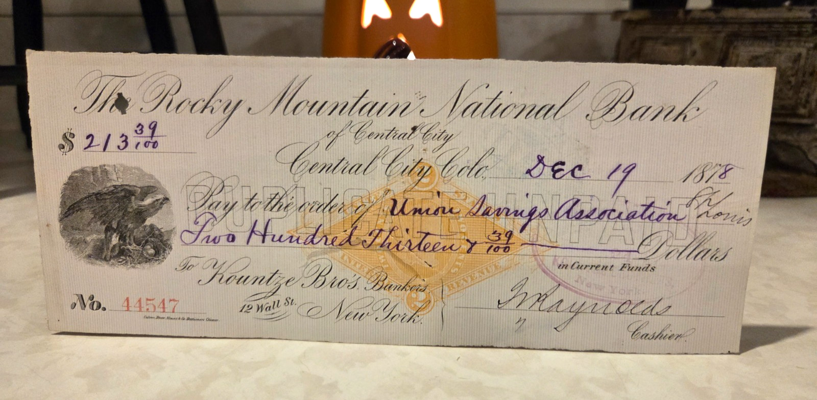 RARE 1878 Rocky Mountain National Bank of Central City, Colorado Check RARE 1878 Rocky Mountain National Bank of Central City, Colorado Check
