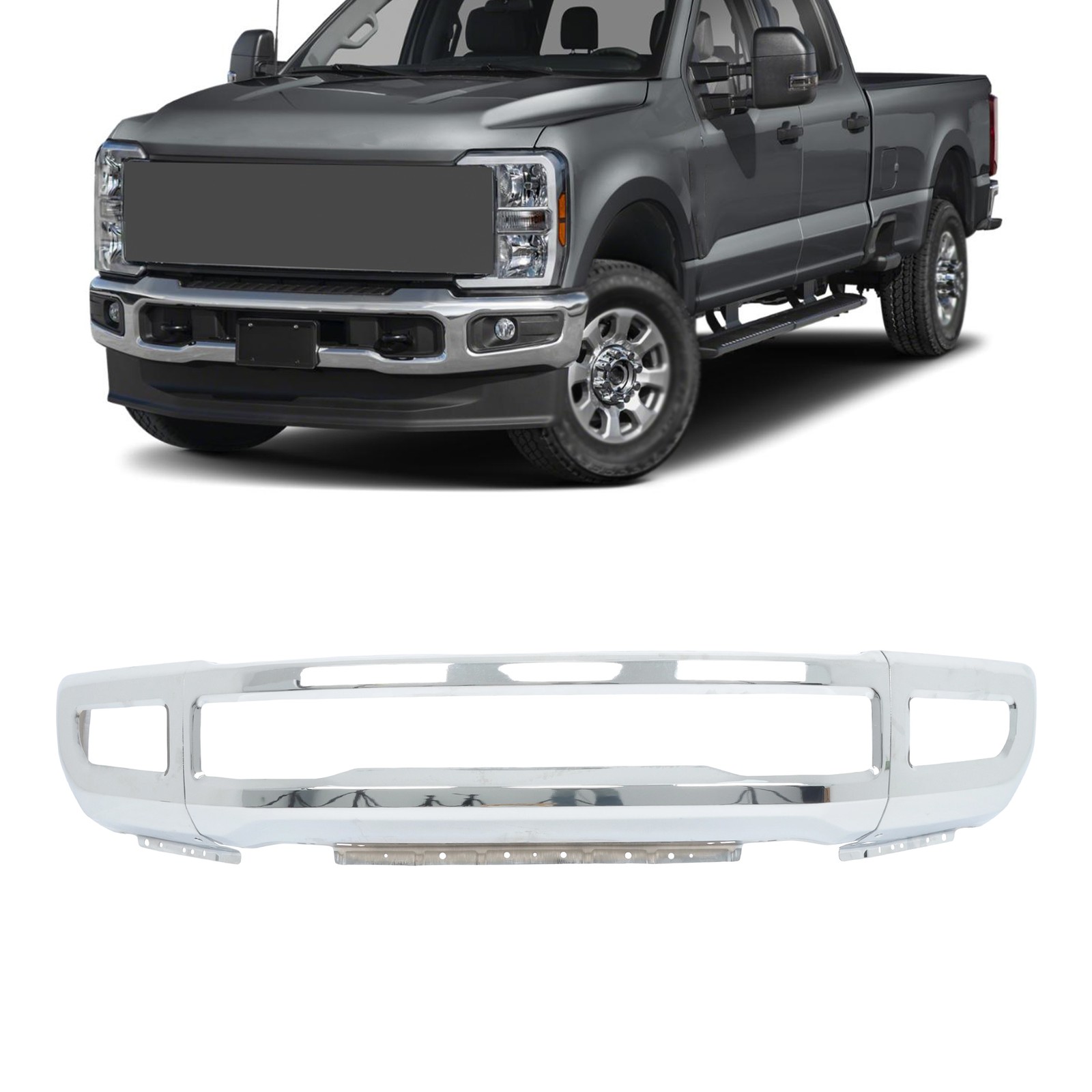 Split Chrome Front Bumper With Fog Light Holes Suit For Ford F250 F350 2017-2019