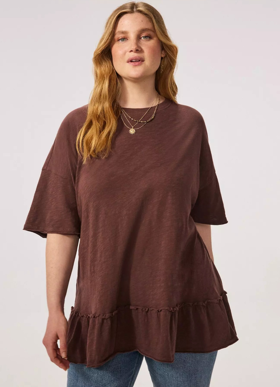 Torrid Festi Oversized Tiered Tee Womens 3X 22 24 French Roast Plus Size NWT