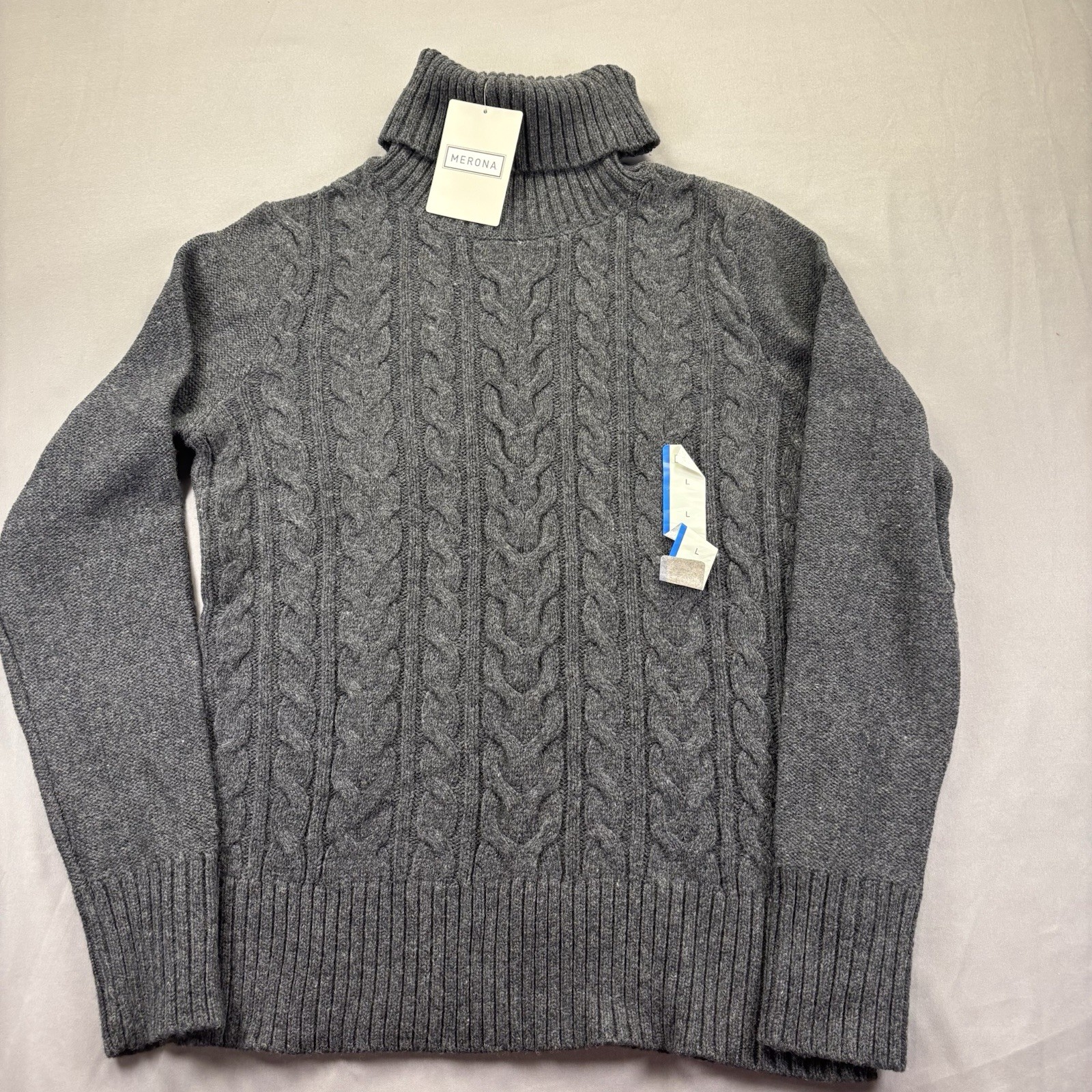 Vintage Merona Womens Gray Cable Turtleneck Sweater Large Cozy 90\'s Y2K NWT
