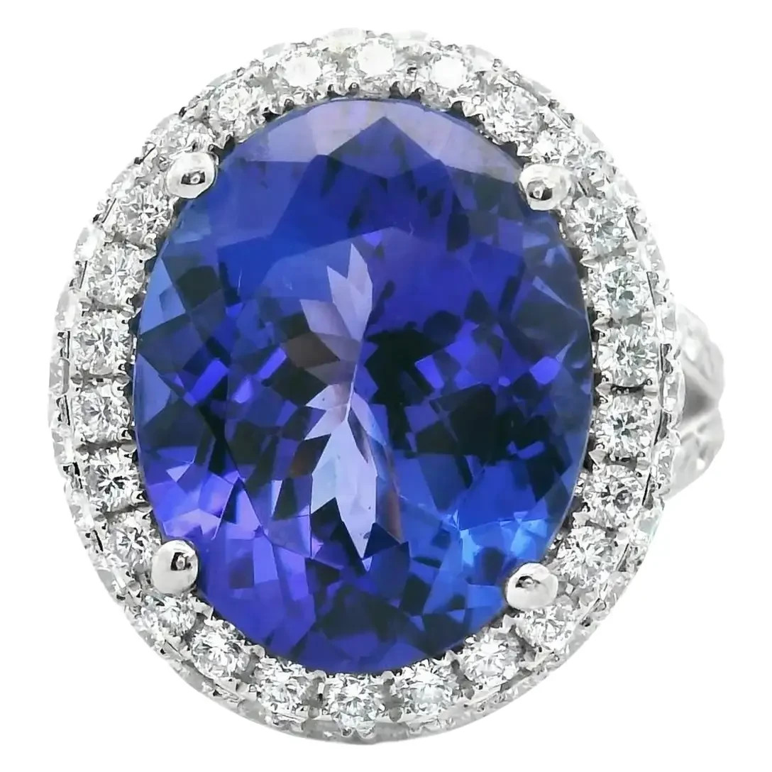 10CT Natural Tanzanite & Diamond Ring 14K White Gold Engagement Gift For Her
