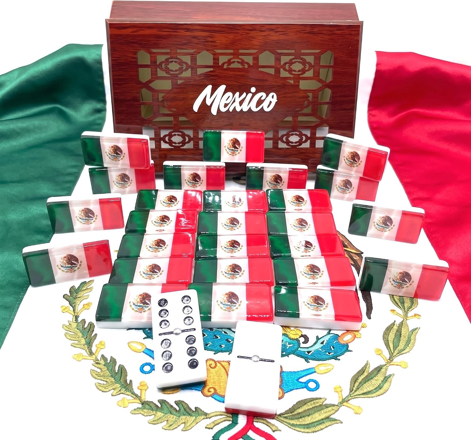 Mexico flag Dominoes Premium Edition Mexican Dominoes Set Deluxe – Double Six Mexico flag Dominoes Premium Edition Mexican Dominoes Set Deluxe – Double Six