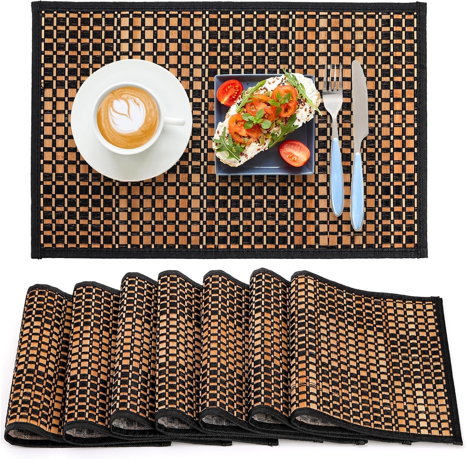 8 Pack Bamboo Placemats, Natural Anti-Slip Dining Table Mats, Heat-Resistant 8 Pack Bamboo Placemats, Natural Anti-Slip Dining Table Mats, Heat-Resistant