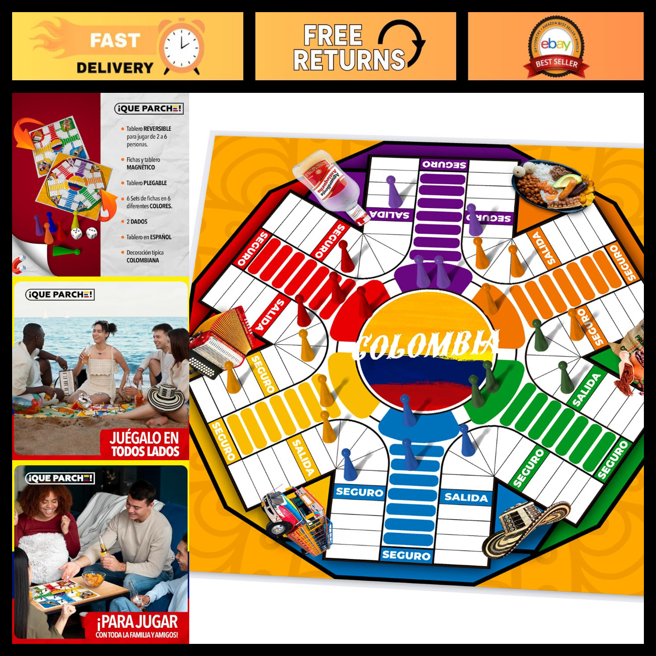 Magnetic Colombian Parques Game for 2-6 Players, Fun Board Game for Adults, Parc Magnetic Colombian Parques Game for 2-6 Players, Fun Board Game for Adults, Parc