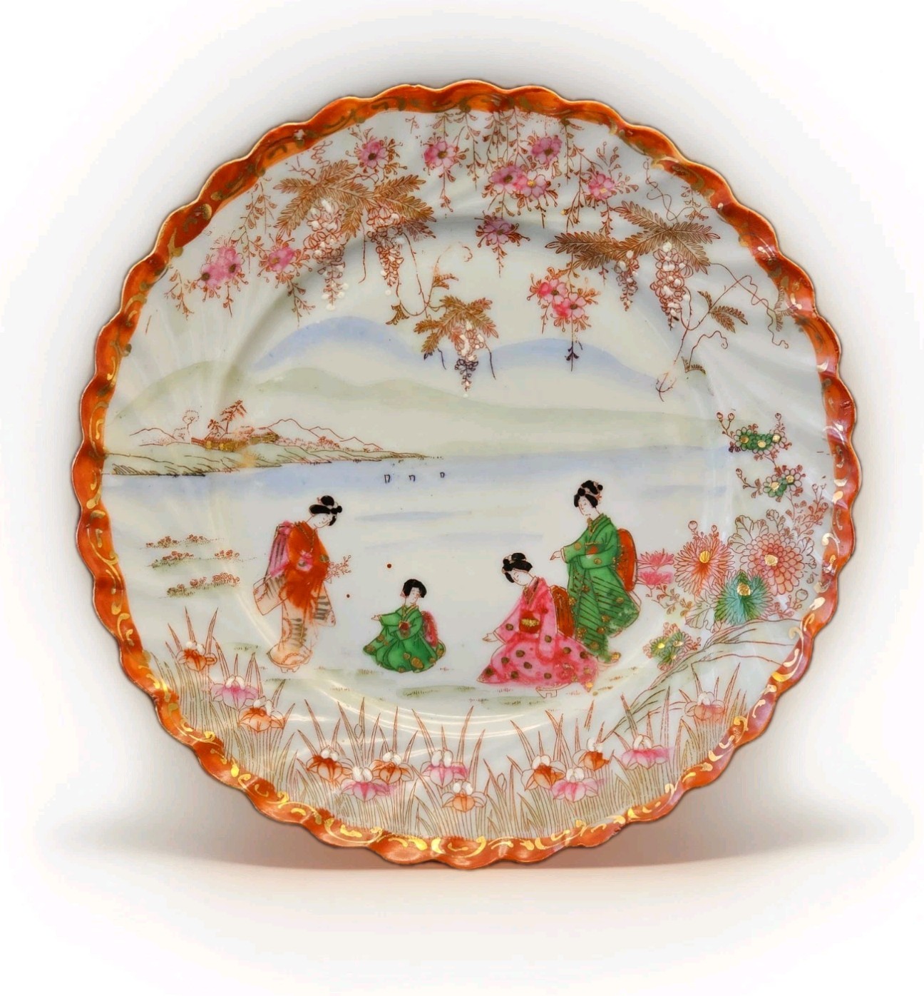 Vintage ATQ Japanese Kutani Geisha Girl Cherry Blossom Hand Painted Plate 7”