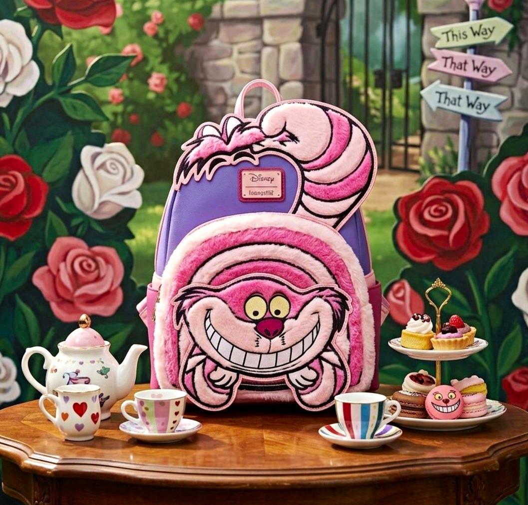 Loungefly Disney Alice in Wonderland Cheshire Cat Backpack Purple Pink Loungefly Disney Alice in Wonderland Cheshire Cat Backpack Purple Pink