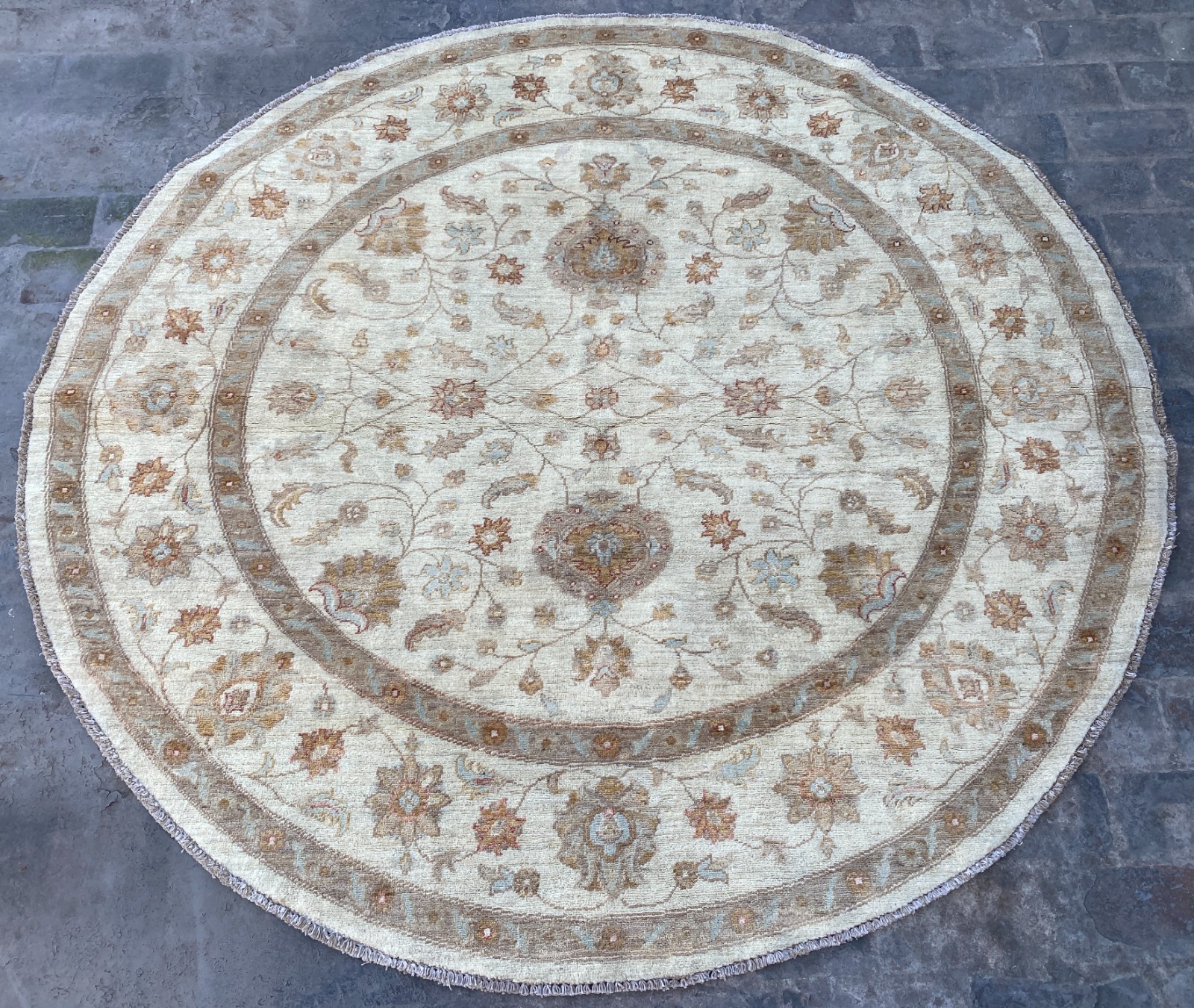 6x6 ft Oriental Ziegler Oushak Geometric Wool Rug Round Traditional Afghan Rug