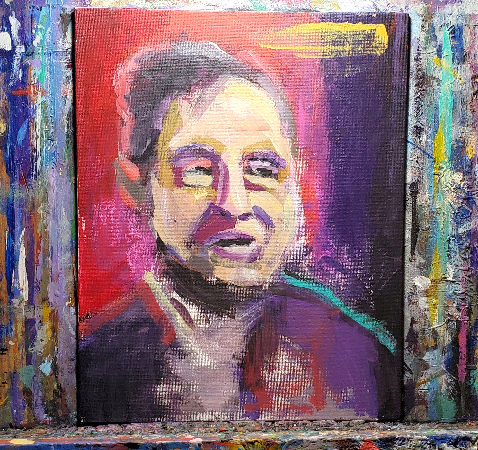 Original Outsider Abstract Expressionist Male Portrait Painting on Canvas Board Original Outsider Abstract Expressionist Male Portrait Painting on Canvas Board