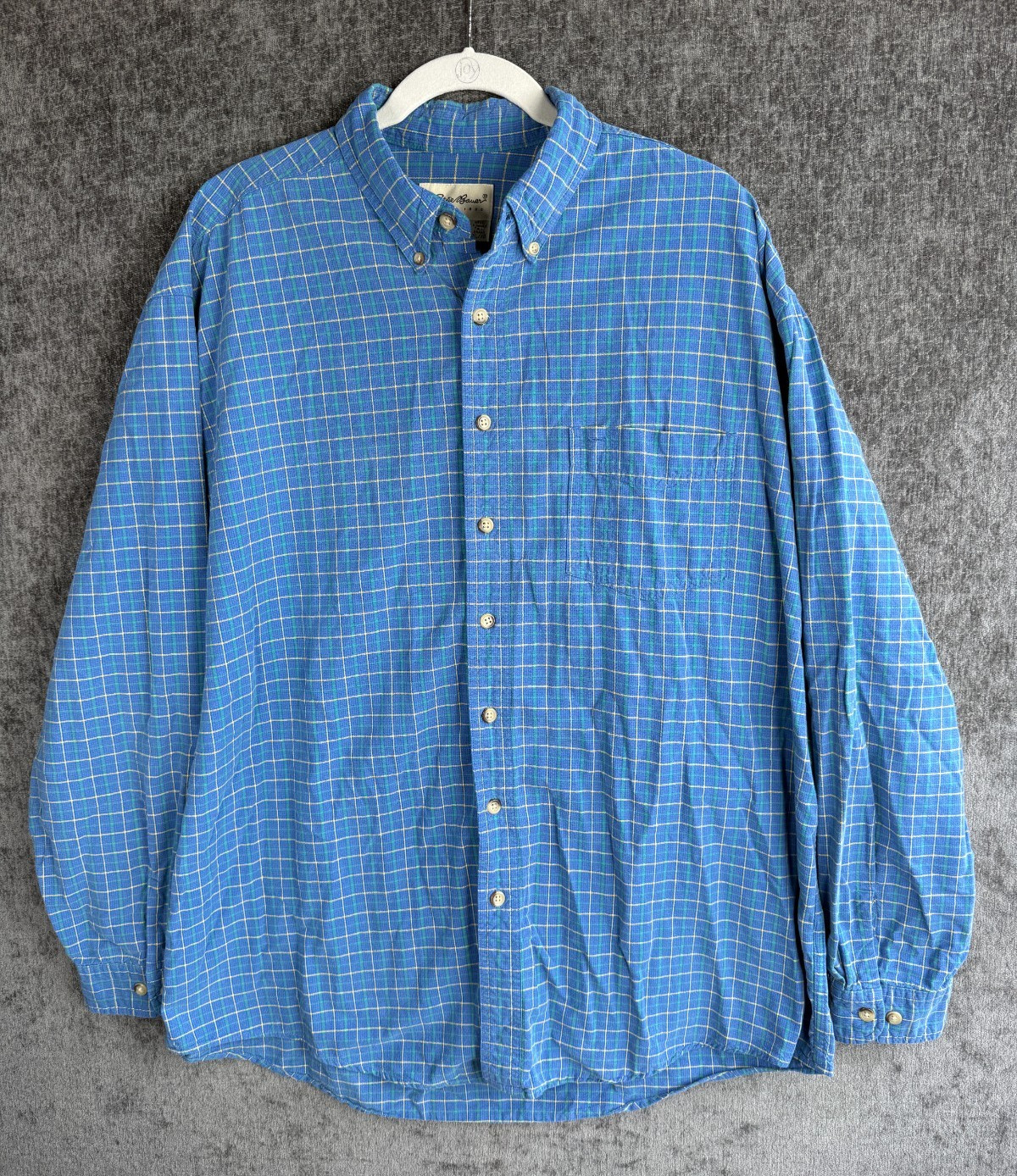 Vintage Eddie Bauer Mens XL Tall Plaid Button Down Shirt Blue Green Cotton 90s Vintage Eddie Bauer Mens XL Tall Plaid Button Down Shirt Blue Green Cotton 90s
