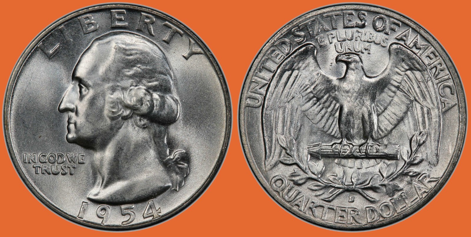 1954 D Washington Quarter ~ GEM BU UNC Uncirculated MS ~ 90% Silver 25c US Coin 1954 D Washington Quarter ~ GEM BU UNC Uncirculated MS ~ 90% Silver 25c US Coin