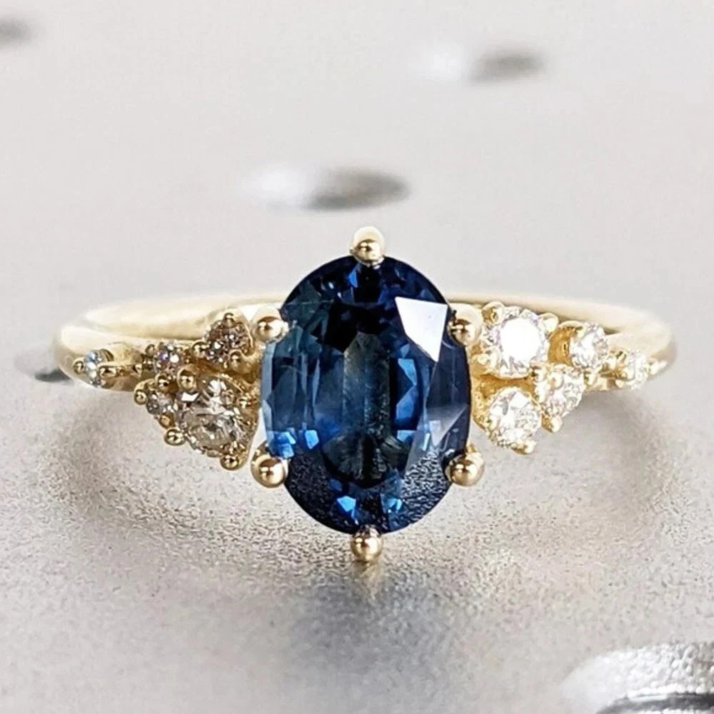 3.73 Ct Oval Cut Natural Sapphire & Diamond Wedding Ring 14K Yellow Gold