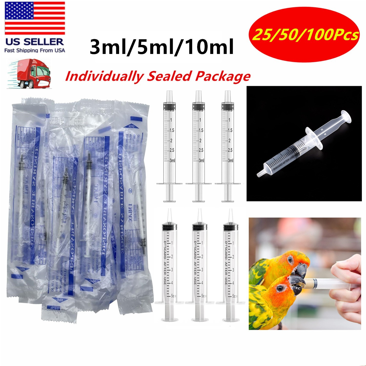 25/50/100 Pack 3ml 5ml 10ml Luer Slip Syringes without Needle Disposable Sterile 25/50/100 Pack 3ml 5ml 10ml Luer Slip Syringes without Needle Disposable Sterile