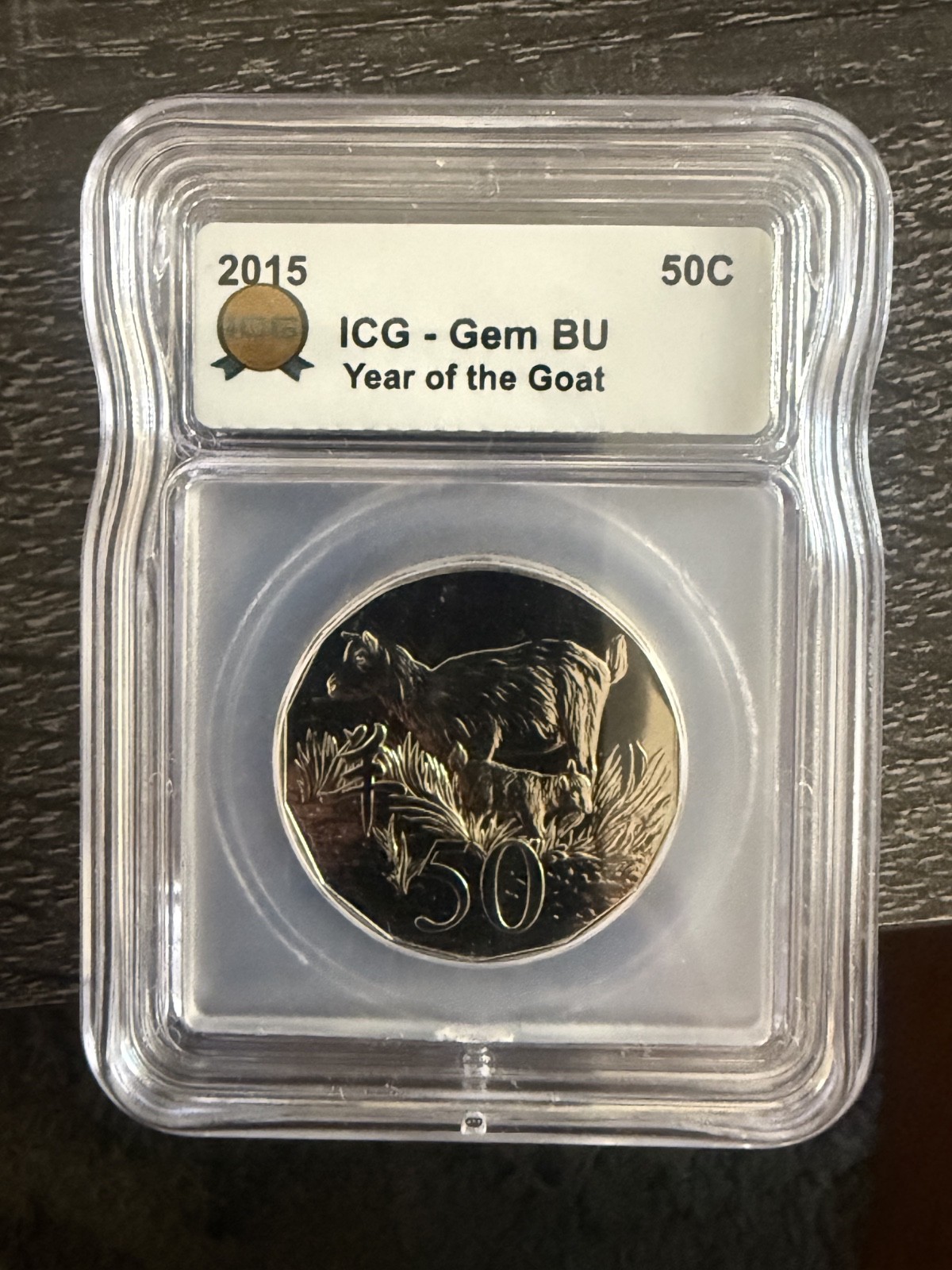 2015 Australia 50 Cents -Year of the Goat - ICG - Gem BU 