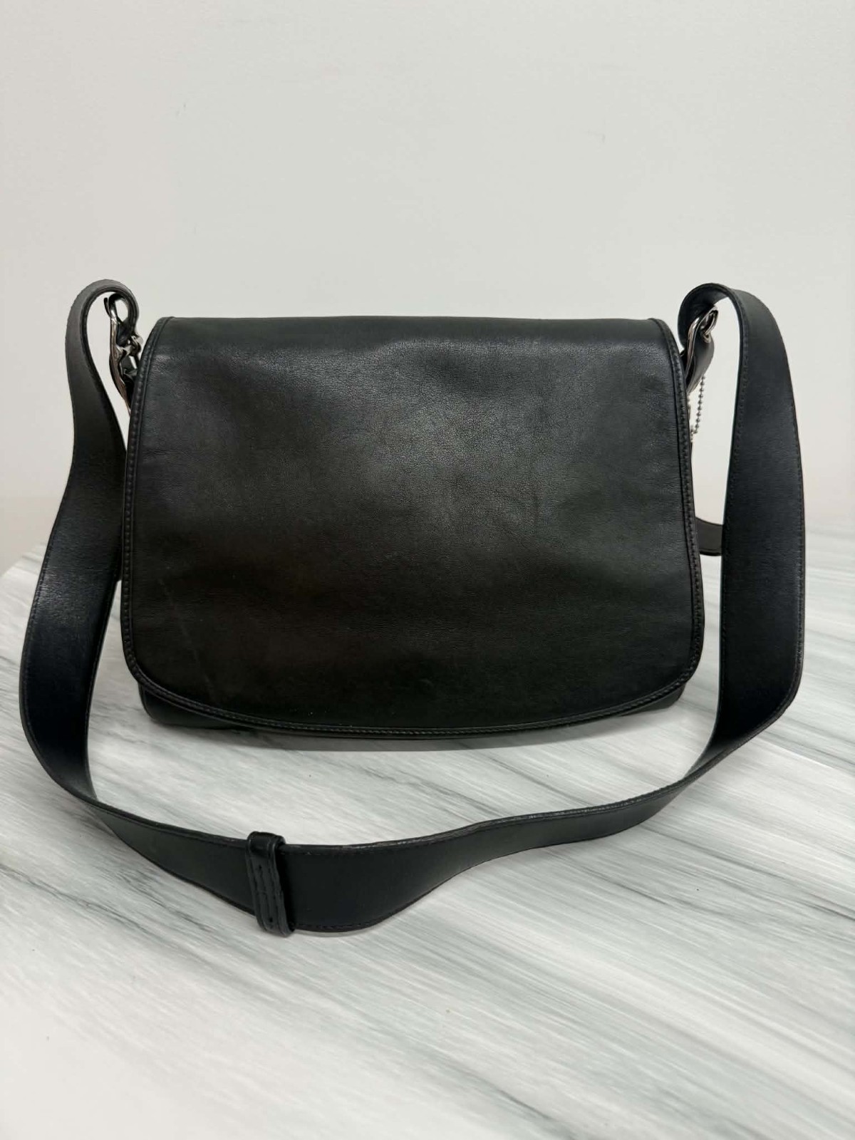 Vintage Coach 9332 Black Leather Legacy Saddle Flap Bag Crossbody EUC