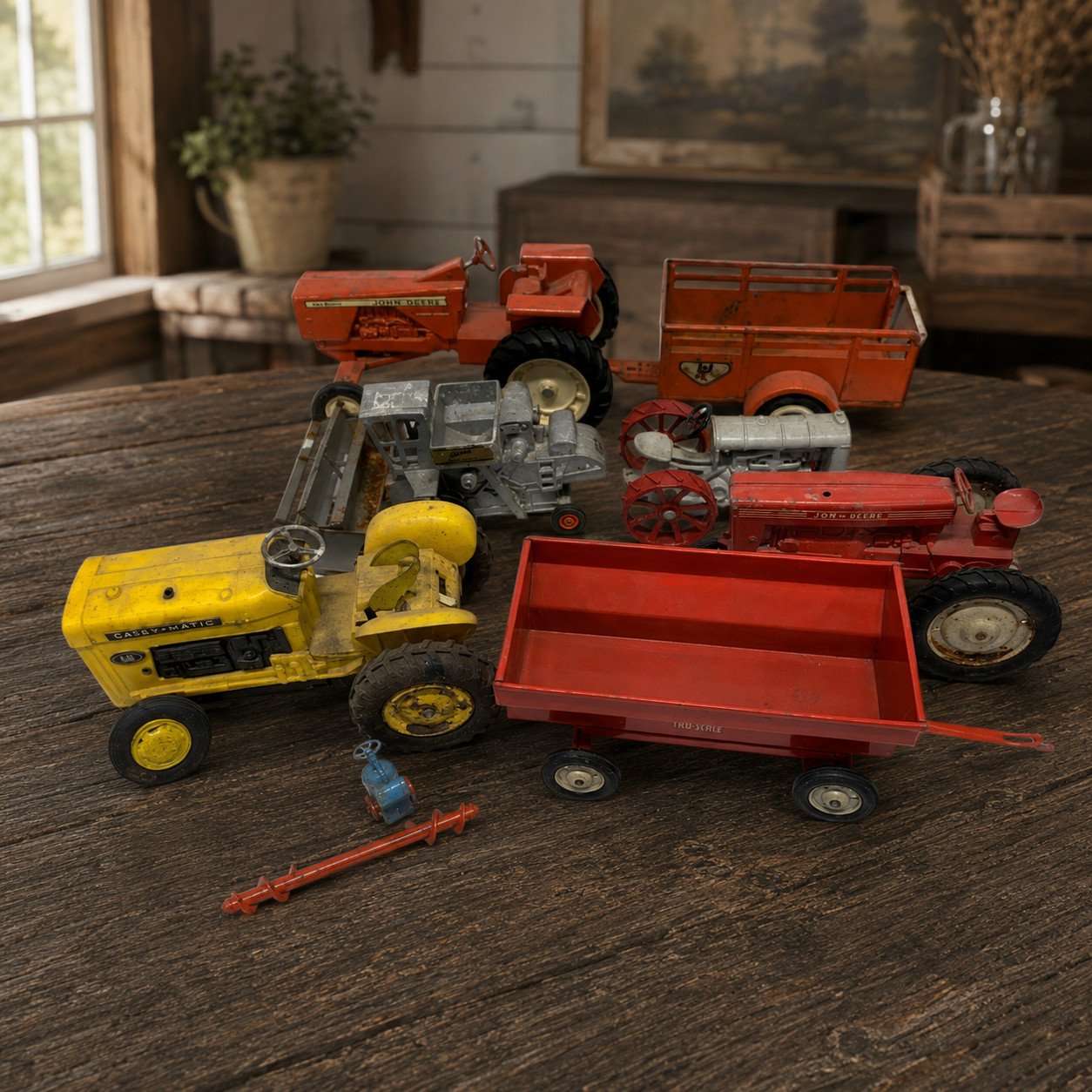 Vintage Farm Toy Lot Tru Scale Nylint Ertl Tractors Combine Wagons