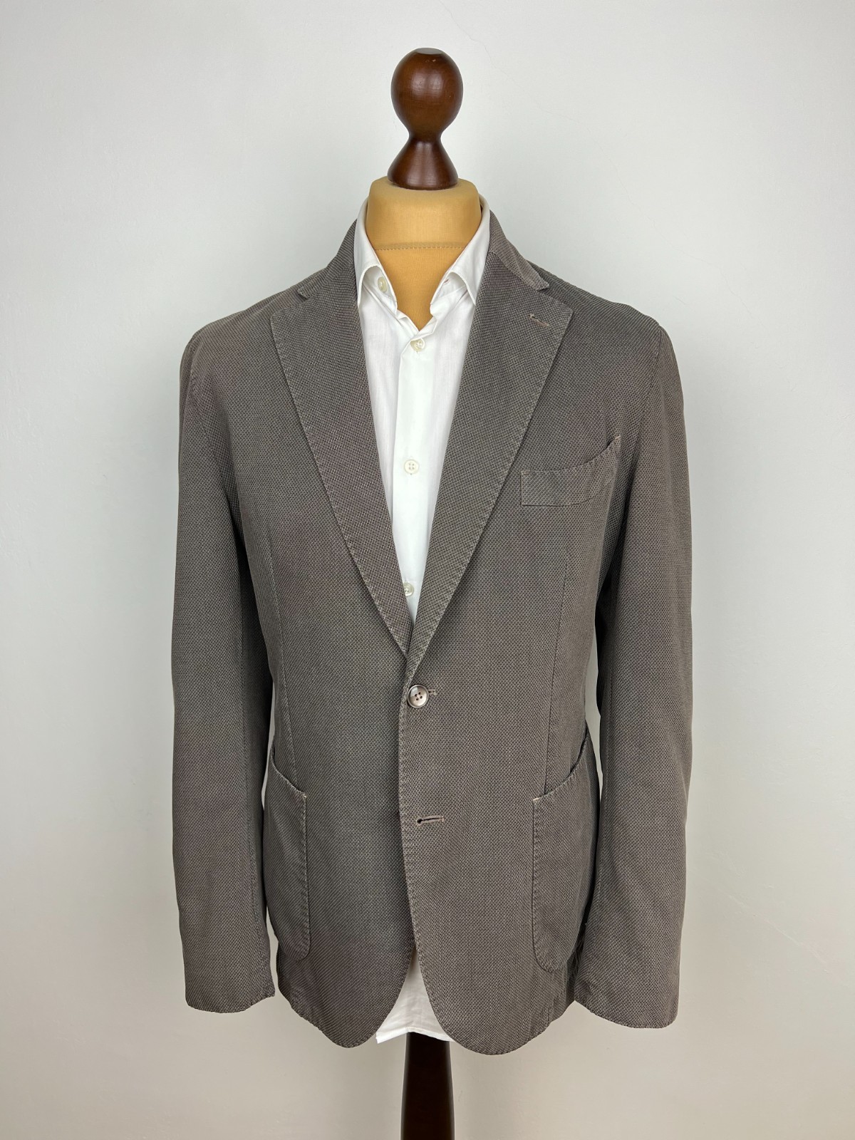 LBM1911 (Mantova) Solid Taupe Textured Cotton-Blend Unlined Sport Coat 42US\\52IT