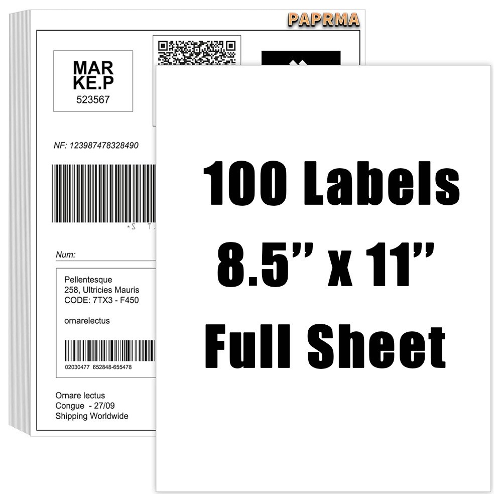 100 Full Sheet Shipping Labels 8.5x11 Self Adhesive Blank Paper for Laser Inkjet