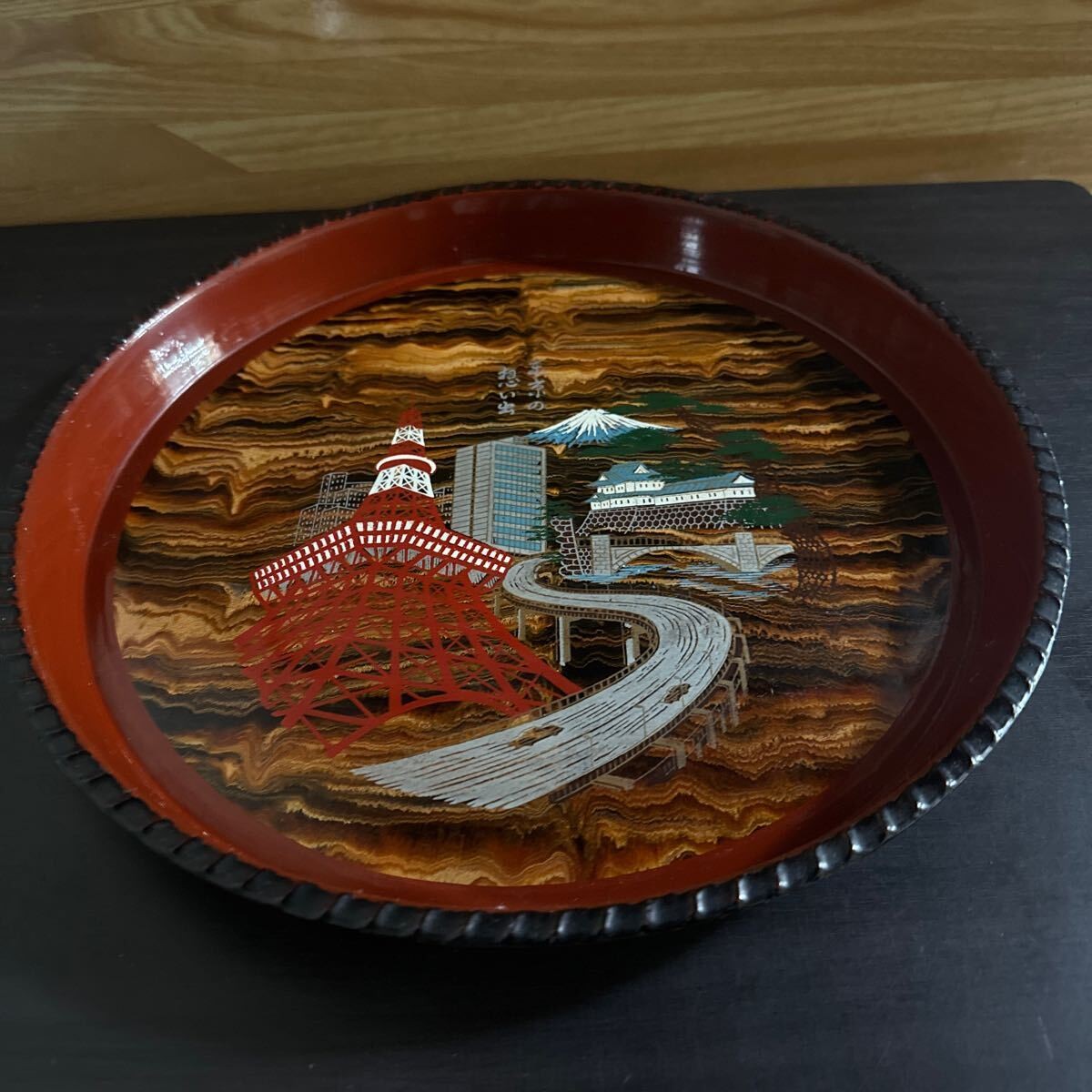 Vintage Japanese Wooden Round Tray Showa Retro Kyorai Souvenir Japan Decor Vintage Japanese Wooden Round Tray Showa Retro Kyorai Souvenir Japan Decor
