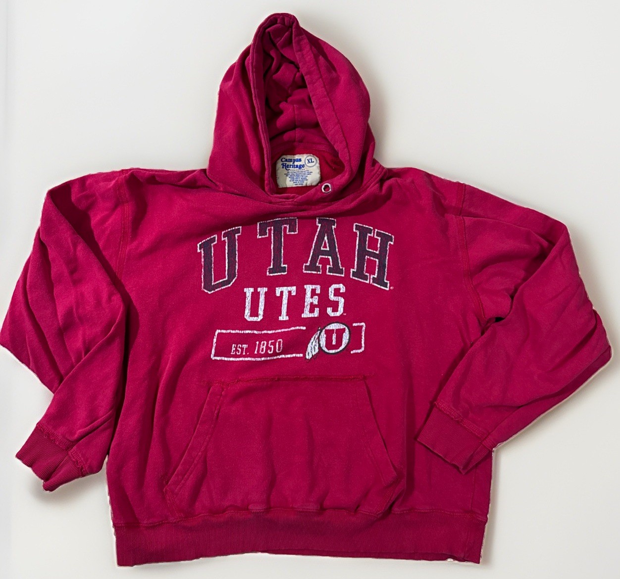 Vintage Late 80’s University of Utah Hoodie Men XL Red Campus Heritage Faded Vintage Late 80’s University of Utah Hoodie Men XL Red Campus Heritage Faded