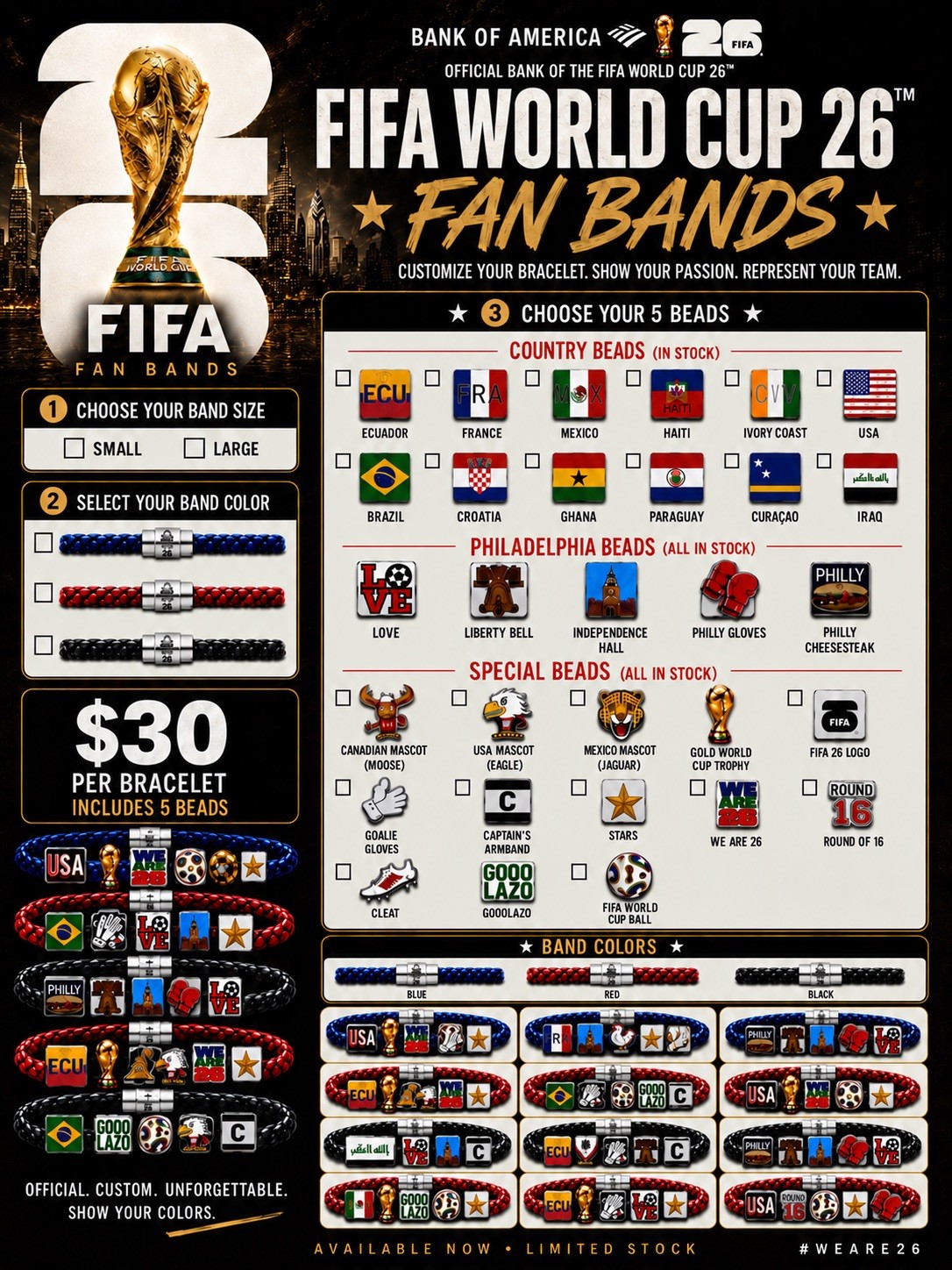 FIFA World Cup 2026 Bank of America fan fest Philadelphia customizable bracelet FIFA World Cup 2026 Bank of America fan fest Philadelphia customizable bracelet