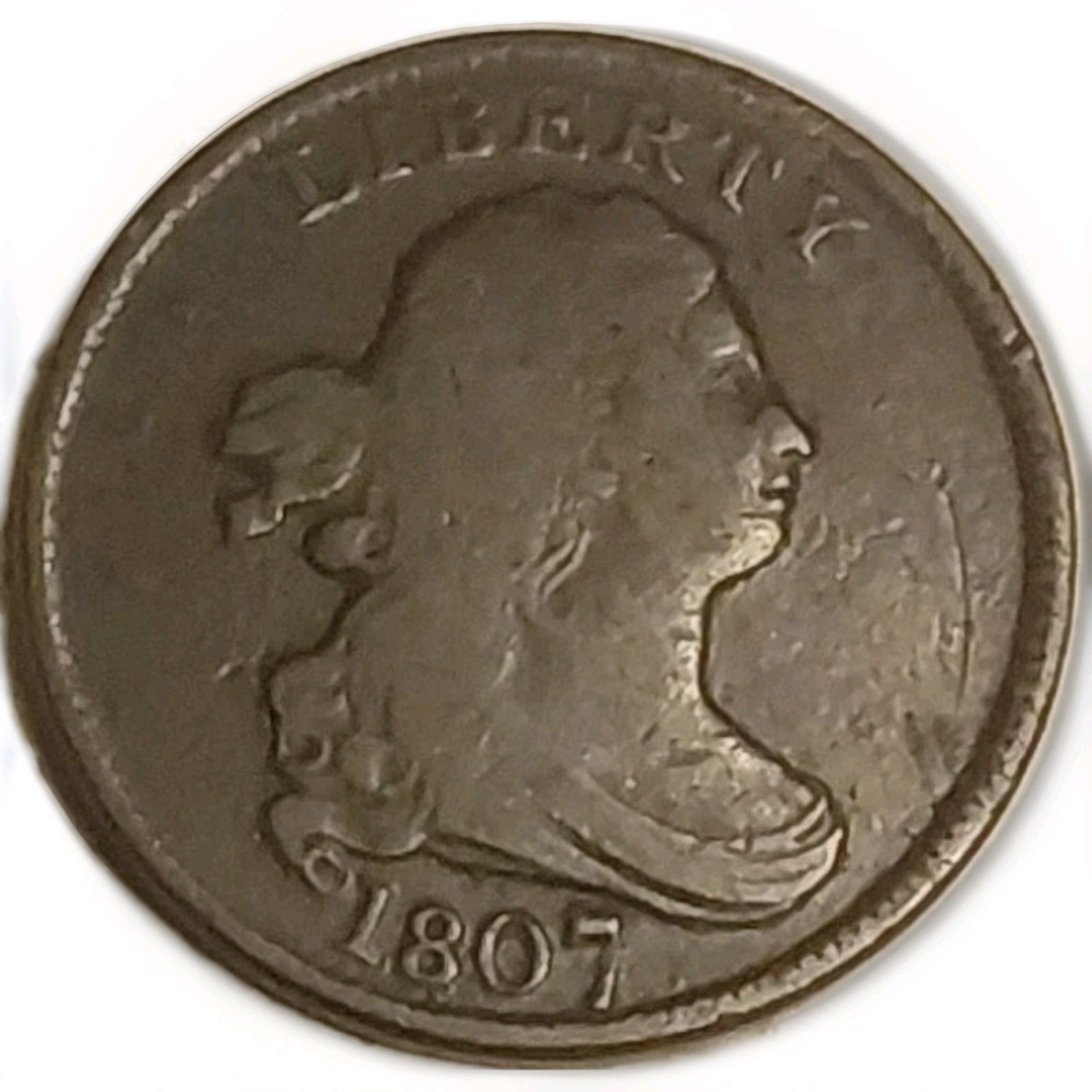 1807 Draped Bust Half Cent 1/2c VG Brown US Copper Problem Free Coin Free Post