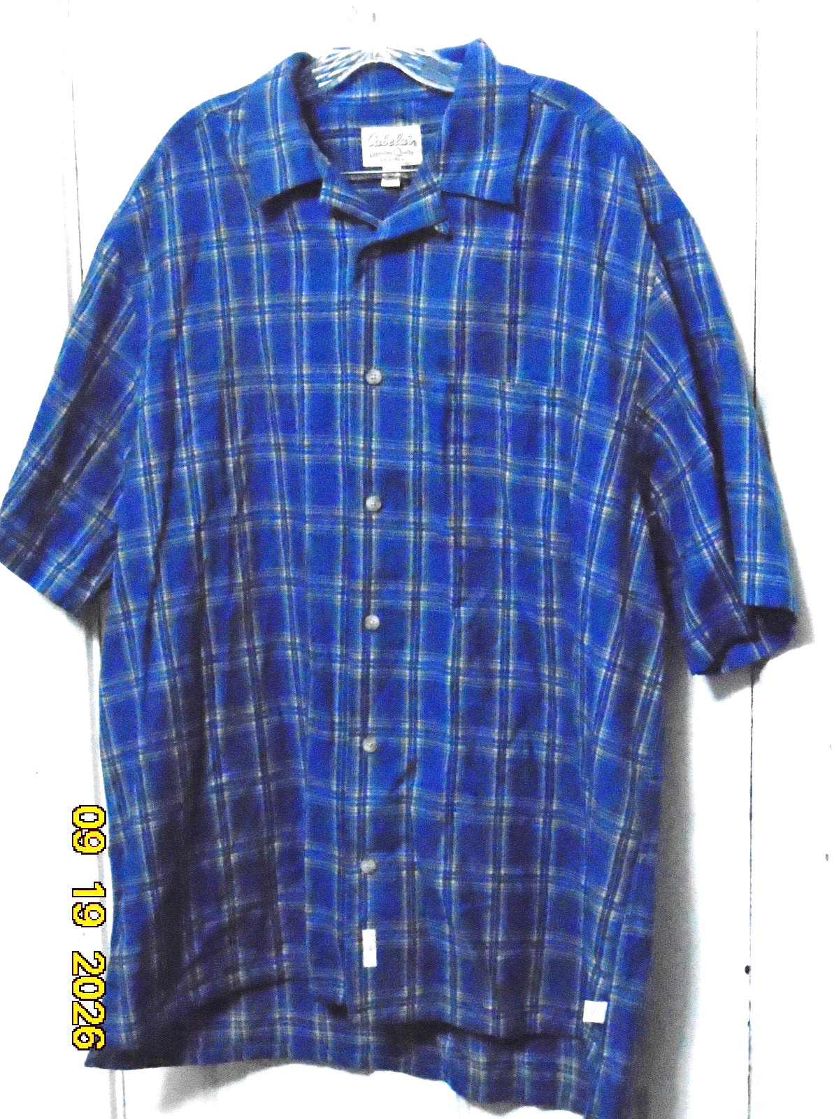 NWT Men\'s XL Cabela\'s Legendary S/S Blue Plaid Shirt Collared Button-down
