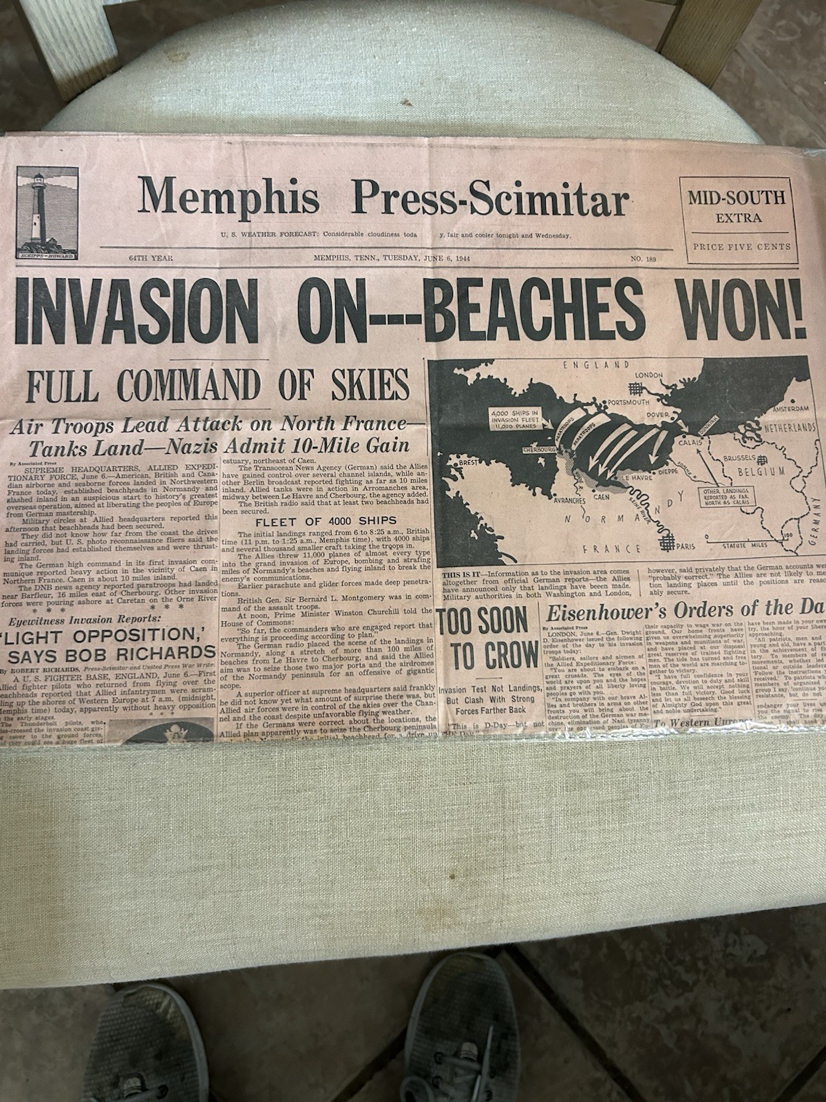 Invasion On D-Day June 6 1944 BEACHES WON MEMPHIS PRESS SCIMITAR Invasion On D-Day June 6 1944 BEACHES WON MEMPHIS PRESS SCIMITAR