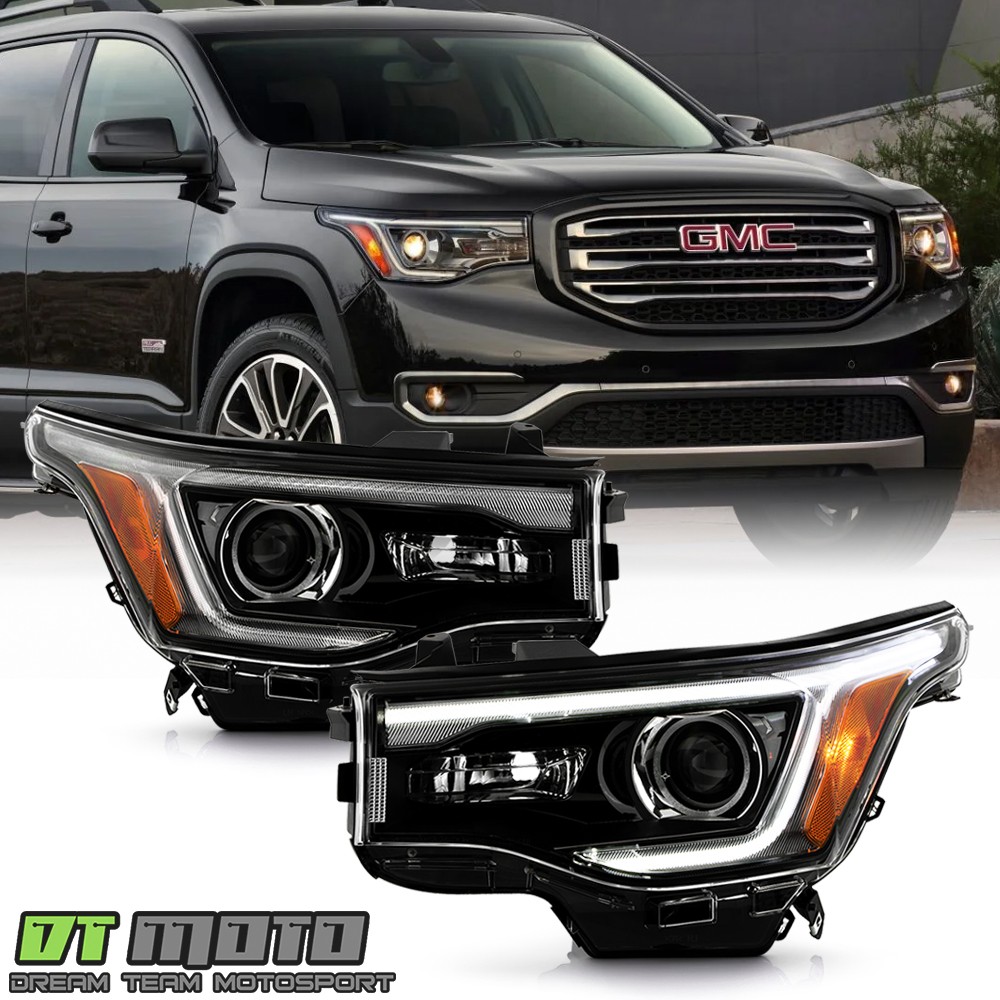 For 2017-2019 GMC Acadia w/LED DRL Black Halogen Headlights Headlamps Left+Right For 2017-2019 GMC Acadia w/LED DRL Black Halogen Headlights Headlamps Left+Right