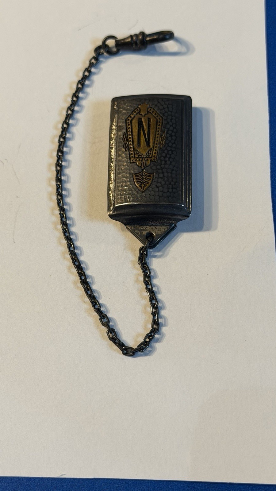 VTG/Antique Silver/Gold Plated N Inlay Beltogram by Hickok Watch Fob with Chain VTG/Antique Silver/Gold Plated N Inlay Beltogram by Hickok Watch Fob with Chain