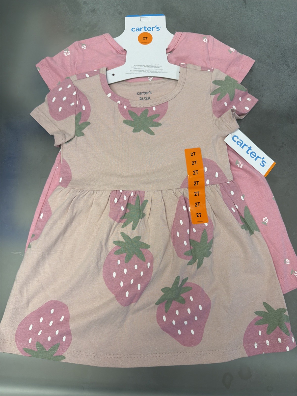 CARTER\'S Girls Strawberry Short Sleeve Dress Pink 2T * 2 Piece * (2 Pack) CARTER\'S Girls Strawberry Short Sleeve Dress Pink 2T * 2 Piece * (2 Pack)