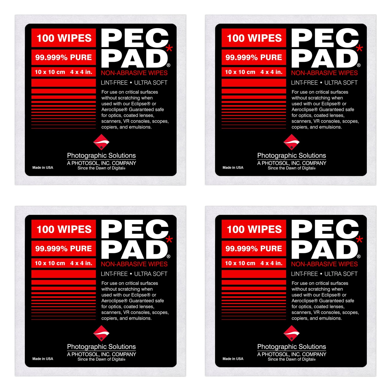 PEC-PAD Lint Free Wipes 4”x4” Non-Abrasive Ultra Soft Cloth for Cleaning Sens...