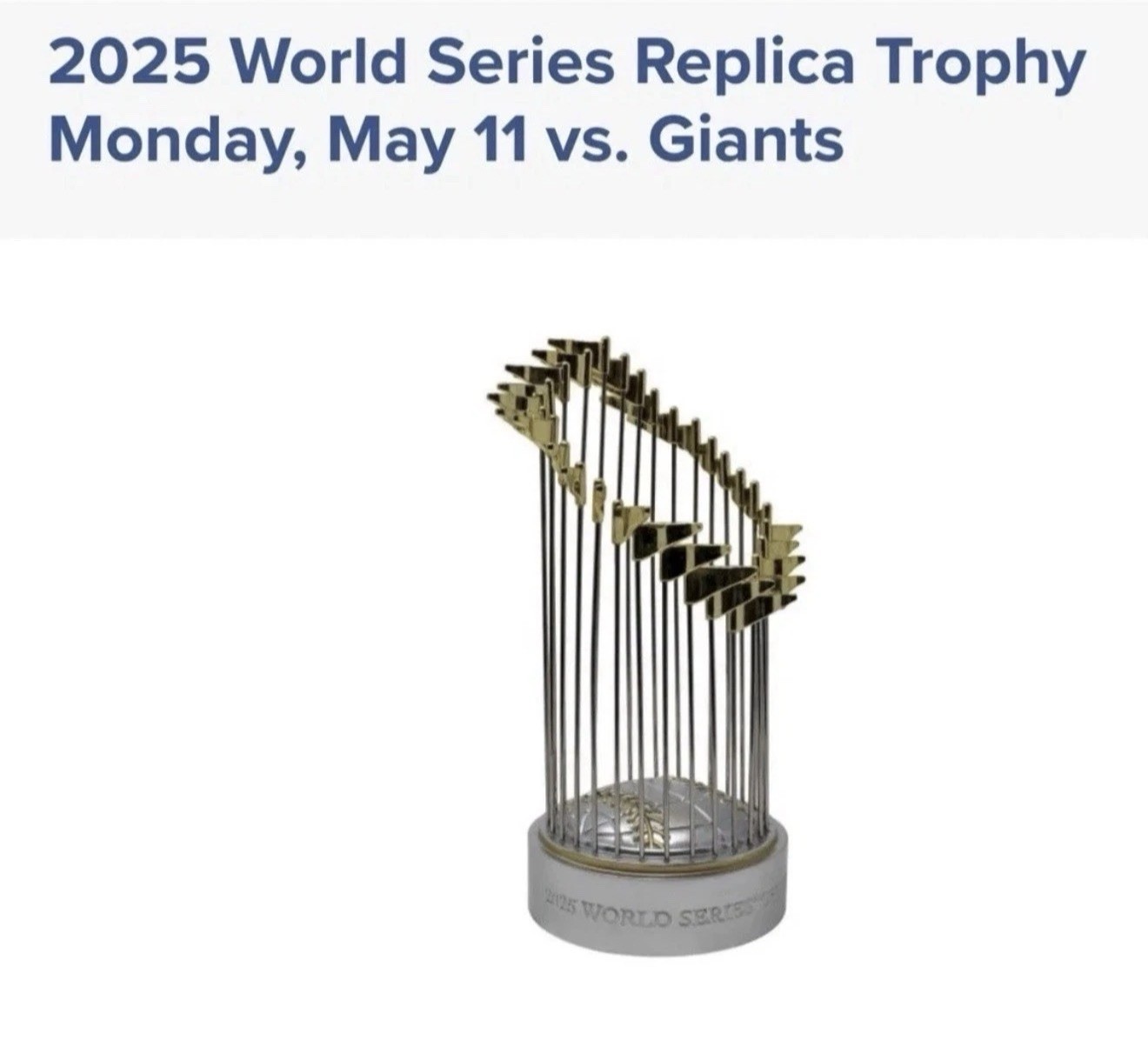 L.A. Dodgers 2025 World Series Championship Replica Trophy SGA 05/11/26