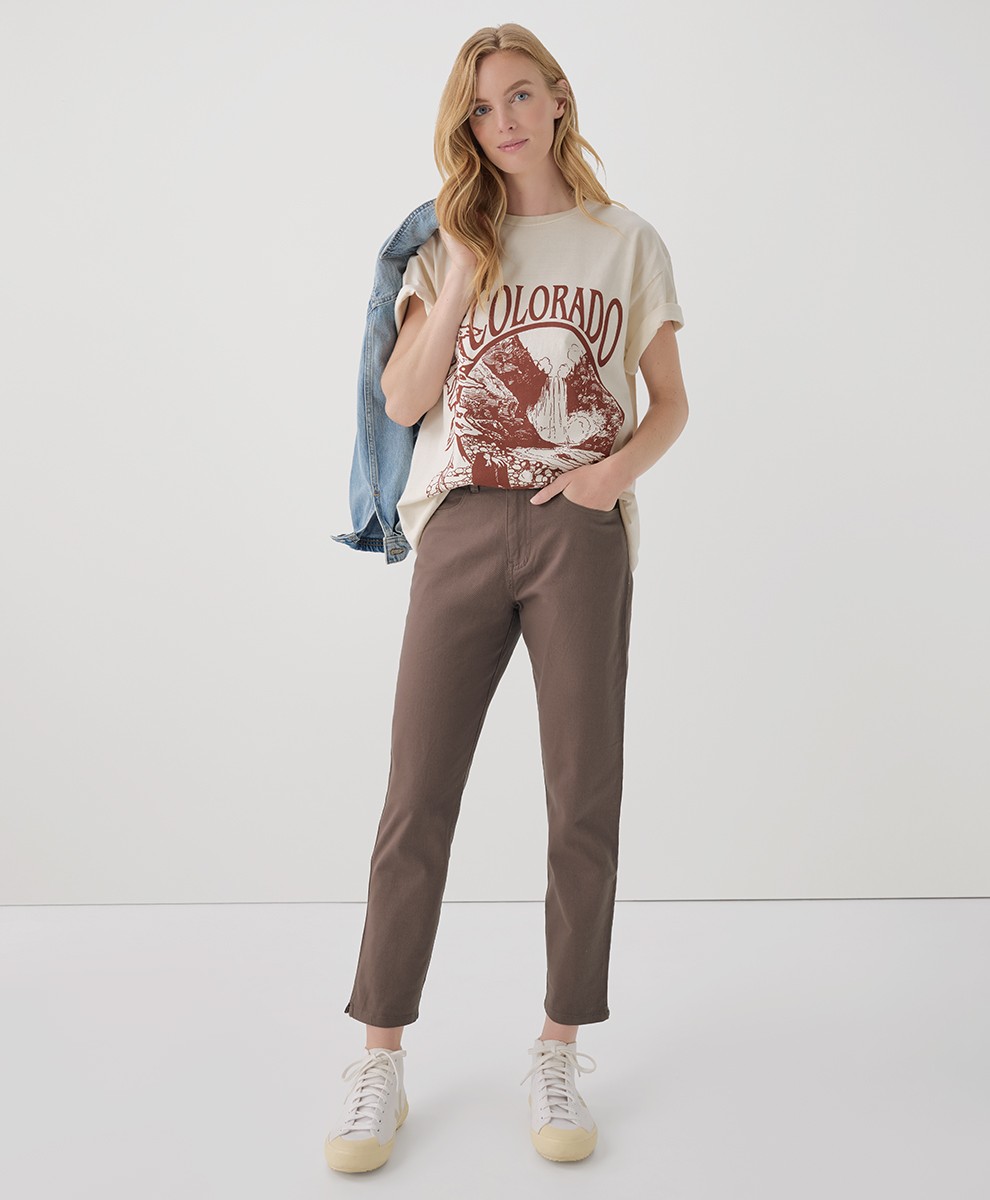 Pact Women\'s Stretch Twill Denim Slim Pant Deep Taupe Bottoms