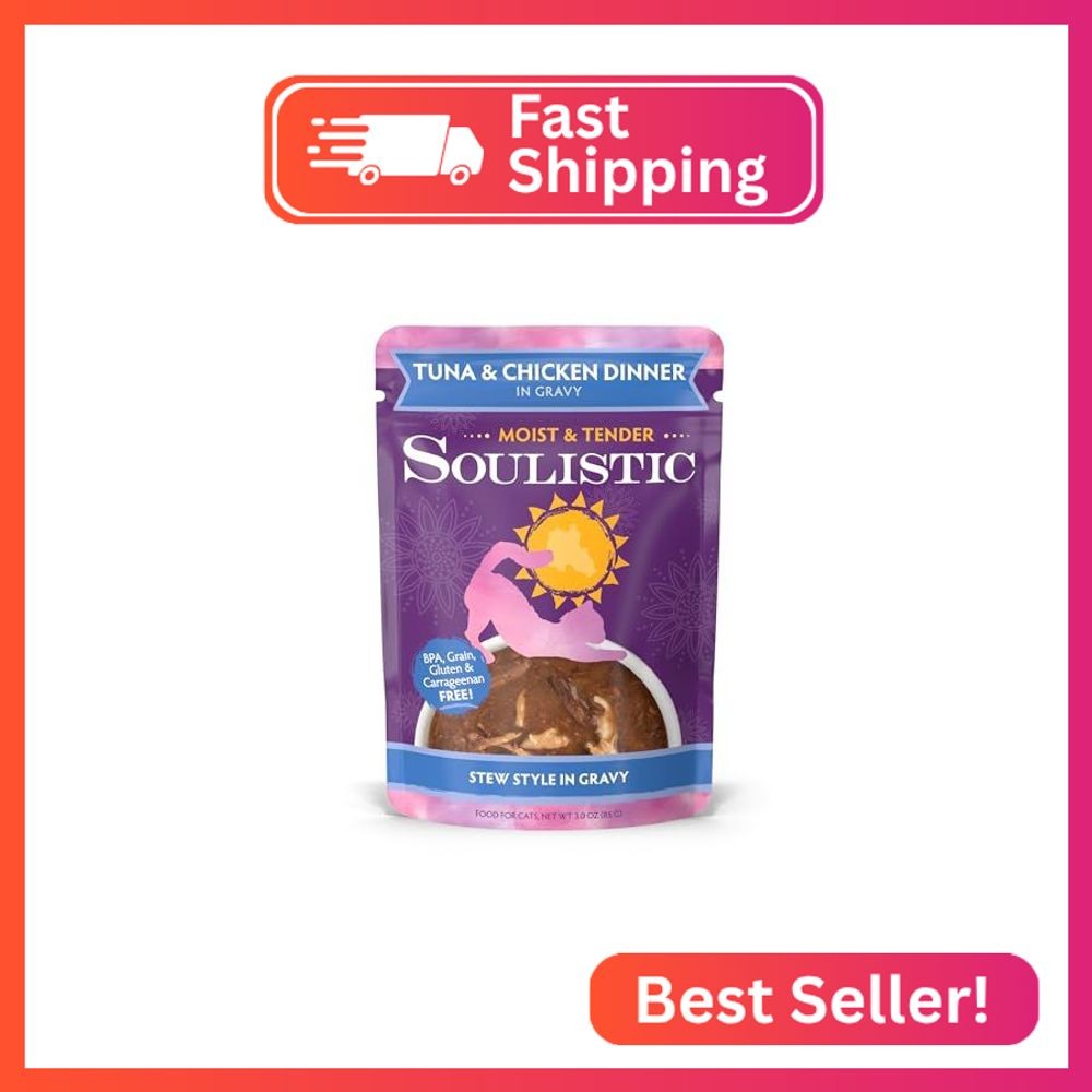 Soulistic Moist and Tender, Tuna and Chicken Dinner in Gravy, 3oz Pouch, Pack of