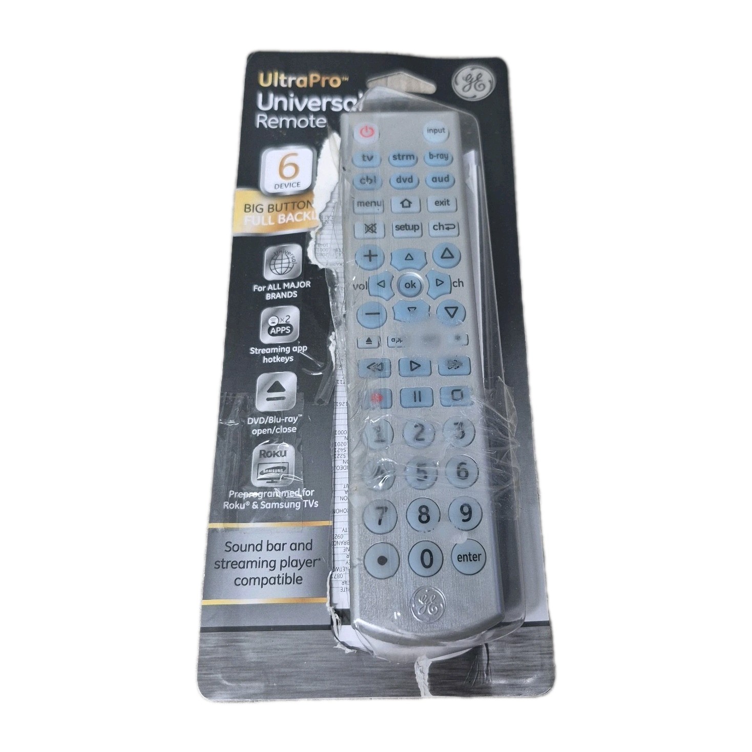 NEW GE Universal Remote Control 6 Devices Configuration Brushed Silver Backlit NEW GE Universal Remote Control 6 Devices Configuration Brushed Silver Backlit