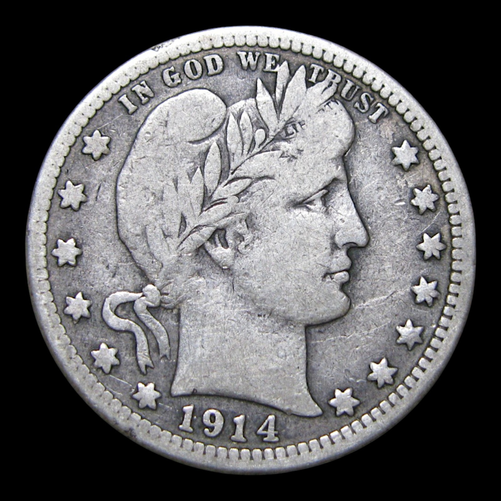 1914-S Barber Quarter Silver ---- Nice Condition Rare Coin ---- #KK481 1914-S Barber Quarter Silver ---- Nice Condition Rare Coin ---- #KK481