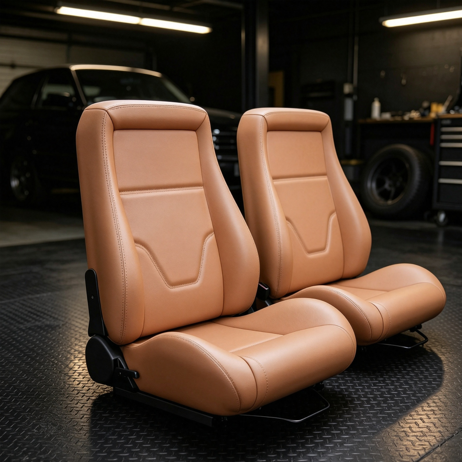 2 Pcs Classic OBS Style Seats PVC Low Back Bucket Seats w Dual Sliders for BMW 2 Pcs Classic OBS Style Seats PVC Low Back Bucket Seats w Dual Sliders for BMW