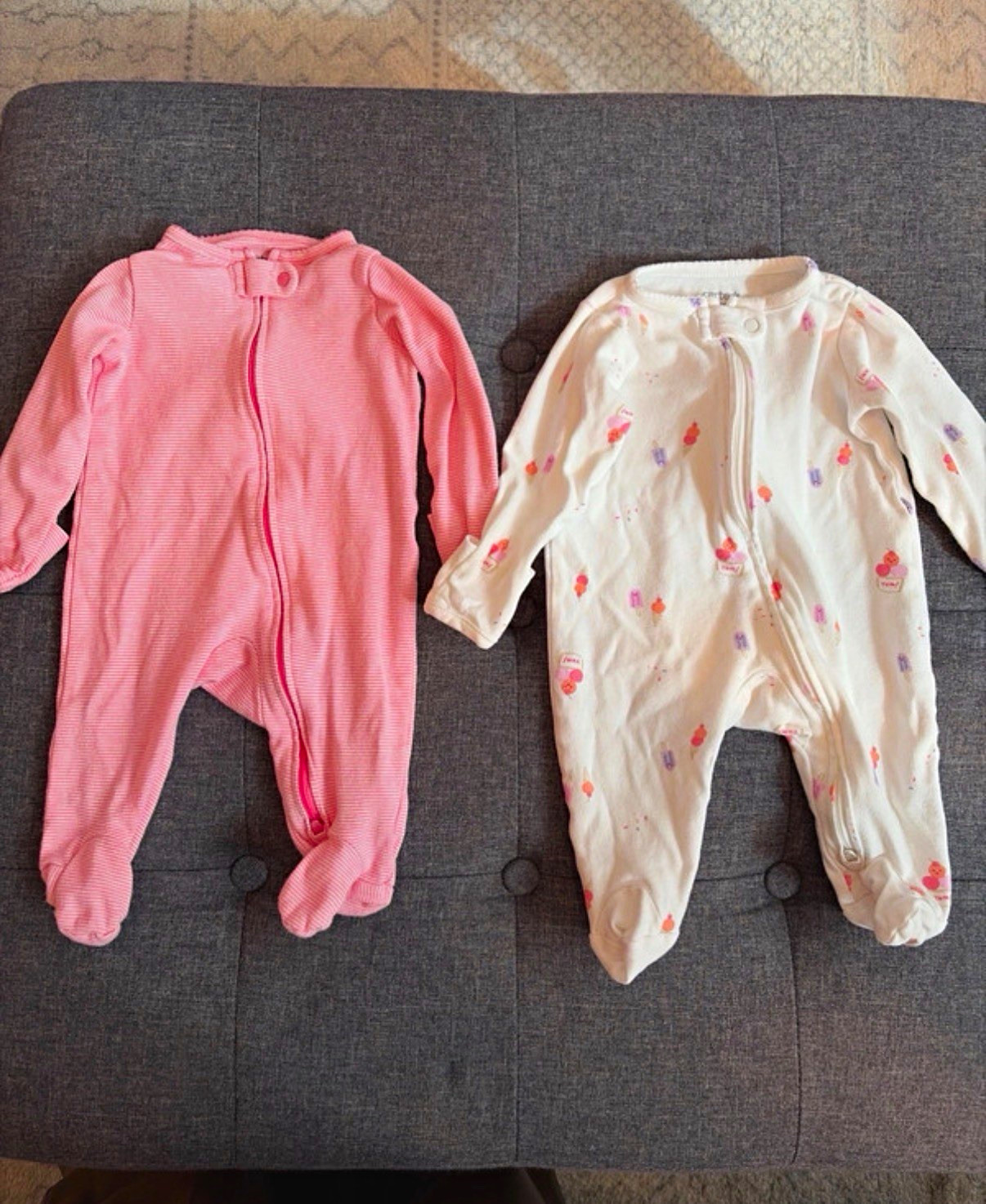 Carter\'s Girls 3M 2pc Footed Zip Sleeper Set Cotton Knit Pink/White Striped Carter\'s Girls 3M 2pc Footed Zip Sleeper Set Cotton Knit Pink/White Striped
