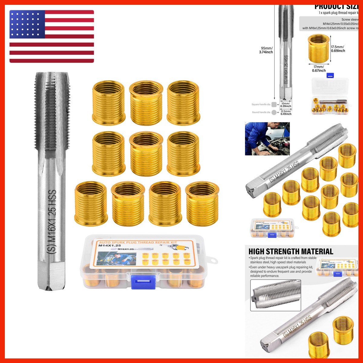 NINEFOX Spark Plug Thread Repair Kit M14x1.25, 11 Pc Insert And Tap Set NINEFOX Spark Plug Thread Repair Kit M14x1.25, 11 Pc Insert And Tap Set