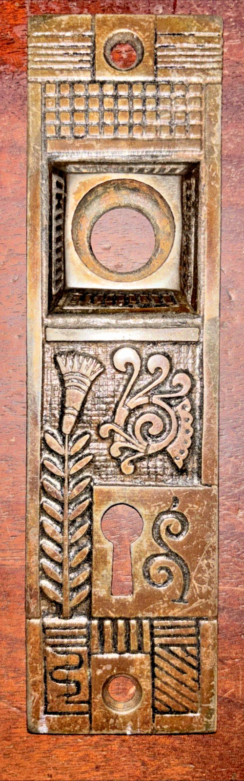 Antique *Preserved* Cast Iron Door Etruscan Back Plate ~5.5\ Antique *Preserved* Cast Iron Door Etruscan Back Plate ~5.5\