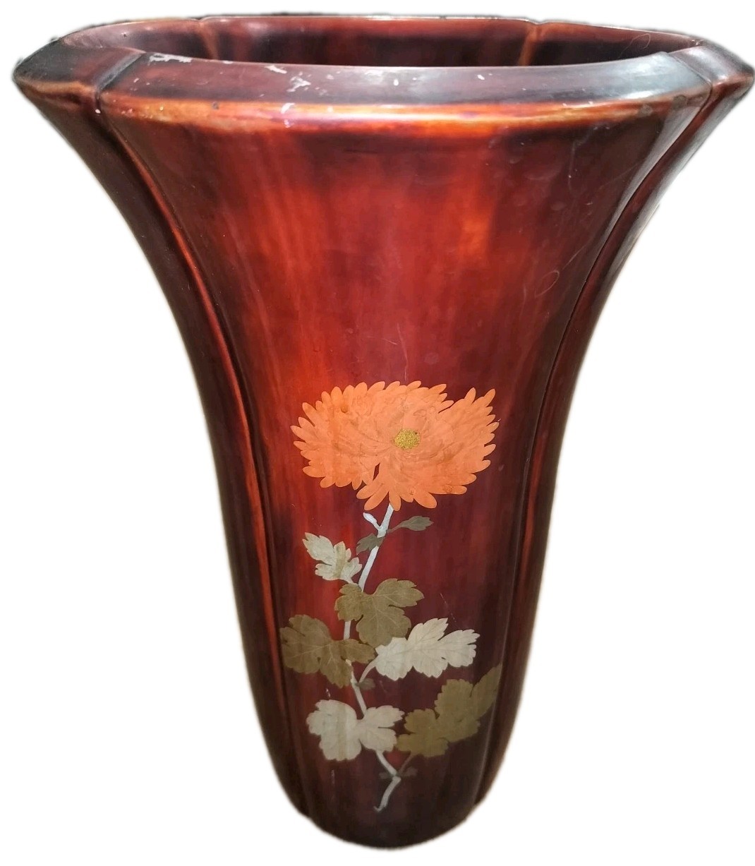 Vintage Maruni Lacquerware Vase Occupied Japan Urushi Chrysanthemum Sakura MCM
