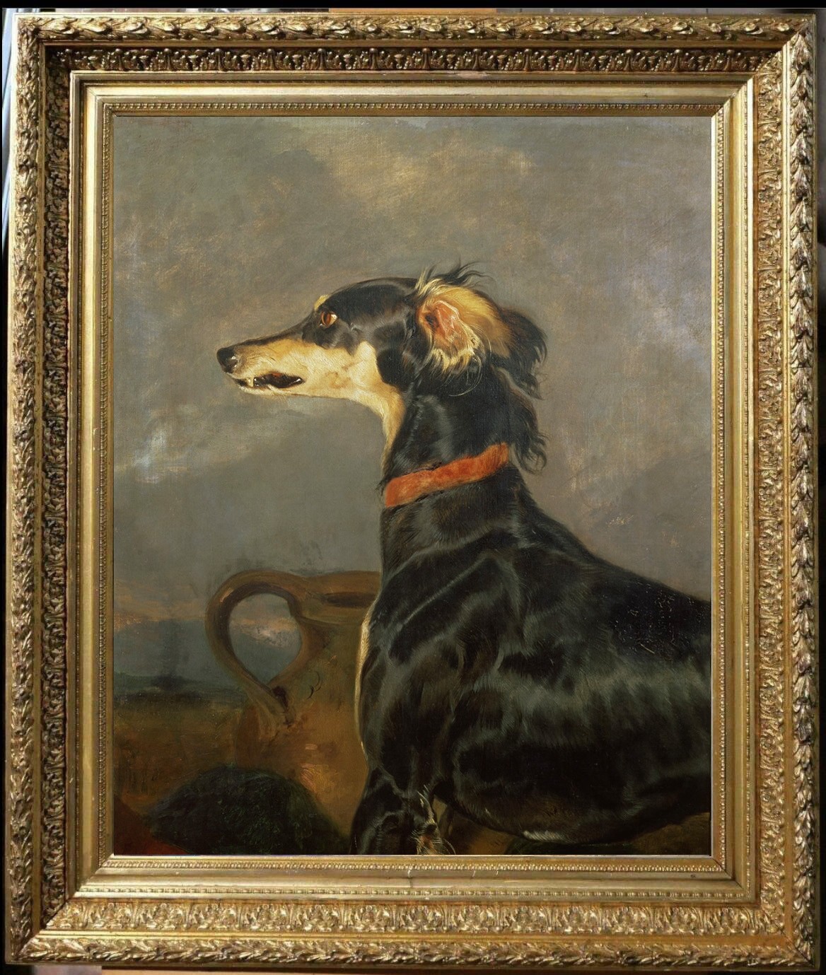 Hand Painted Classical Oil Painting Black Saluki Dog Animal Art Vintage style Hand Painted Classical Oil Painting Black Saluki Dog Animal Art Vintage style