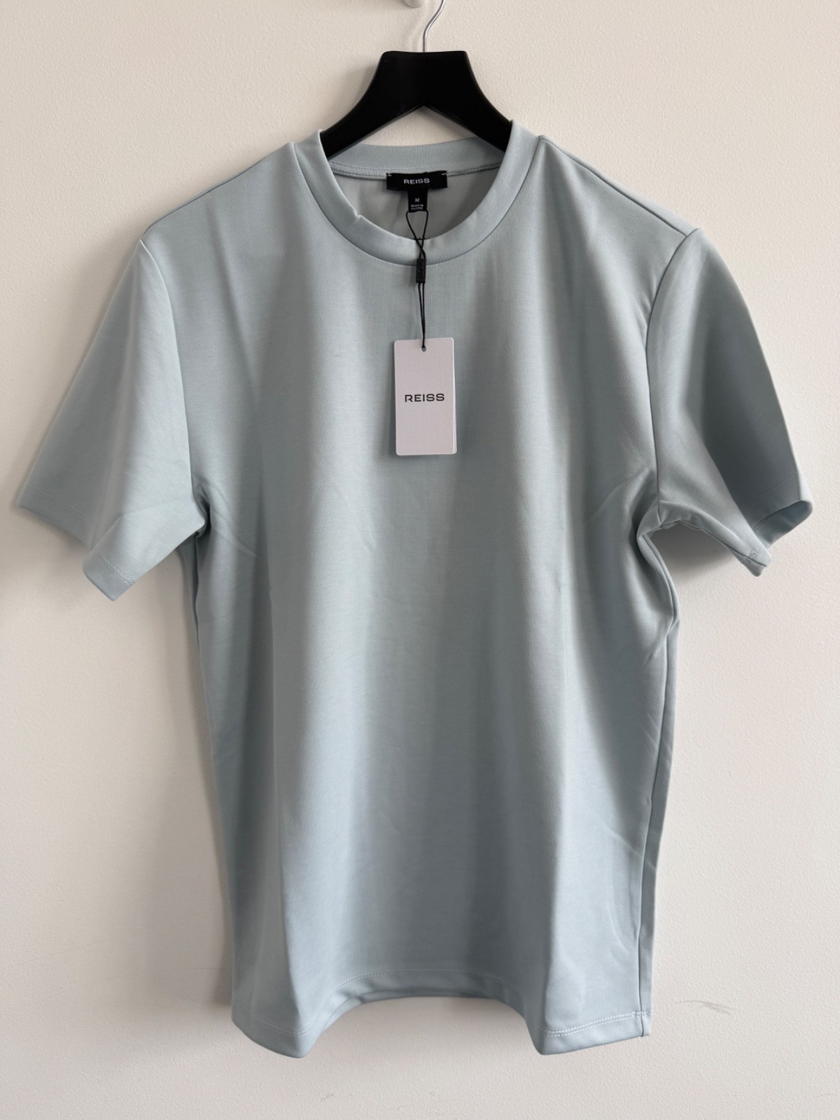 REISS Mens Bradley Premium-Interlock Modern-Fit T-Shirt in Light Blue REISS Mens Bradley Premium-Interlock Modern-Fit T-Shirt in Light Blue