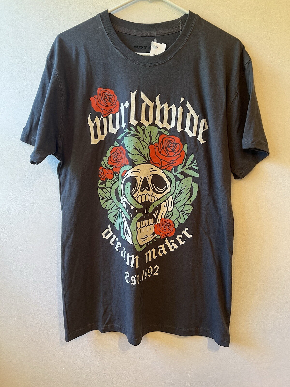 Inspired Culture Sz Med Dark Grey Worldwide Dream Maker T Shirt NWT Inspired Culture Sz Med Dark Grey Worldwide Dream Maker T Shirt NWT