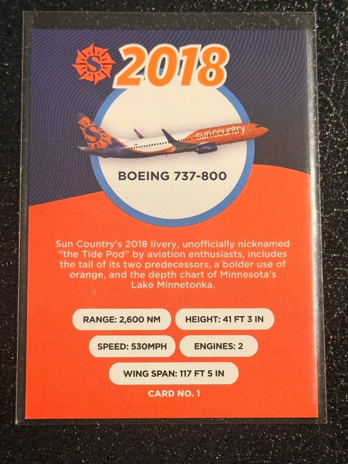 Sun Country Airlines Trading Card No. 1 (2018) B737-800 Sun Country Airlines Trading Card No. 1 (2018) B737-800