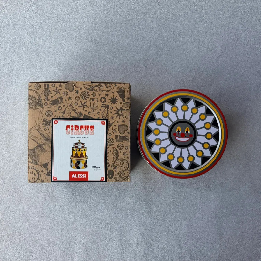 Brand new ALESSI CIRCUS round box, set of 3, MW31S3, canister, tin can, Marcel W